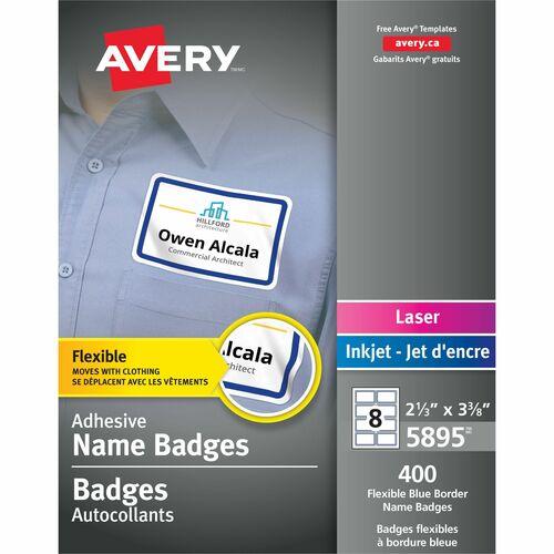 NAME TAGS - AVERY WHITE WITH BLUE BORDER 2-1/3" x 3-3/8" 400/BOX