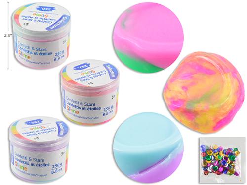 SLIME CONFETTI, AND STARS 250g TUB (Colour can vary)