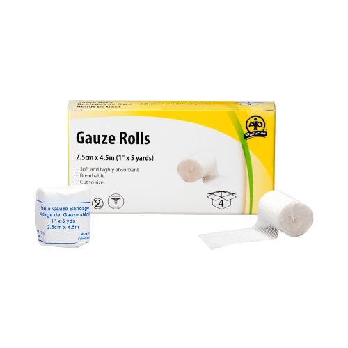 GAUZE ROLLS, WASIP 2.5cm x 4.5m (1" x 177") - 4/BOX