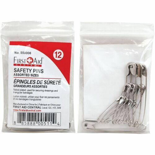 SAFETY PINS, FIRST AID CENTRAL ASSORTED SIZES 12/PKG