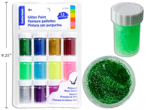 GLITTER PAINT ASSORTED COLOURS 12/PKG