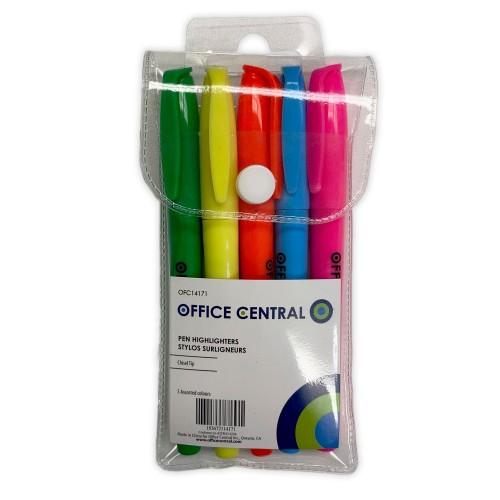 HIGHLIGHTER - PEN STYLE CHISEL TIP ASSORTED 5/PKG