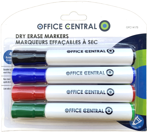 DRY ERASE MARKER CHISEL TIP ASSORTED 4/PKG