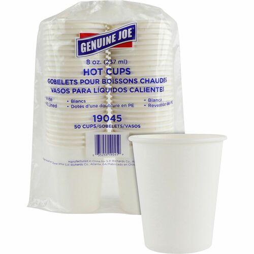 CUPS, WHITE POLYURETHANE-LINED DISPOSABLE HOT CUPS 8oz 50/PKG