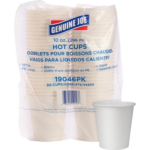 CUPS, WHITE POLYURETHANE-LINED DISPOSABLE HOT CUPS 10oz 50/PKG