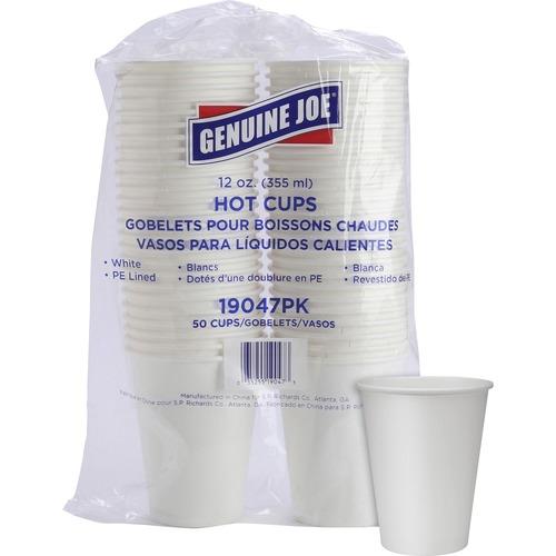 CUPS, WHITE POLYURETHANE-LINED DISPOSABLE HOT CUPS 12oz 50/PKG