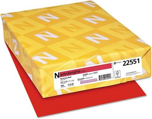 PAPER, ASTROBRIGHTS 24lb 8.5" x 11" 500/PKG RE-ENTRY RED