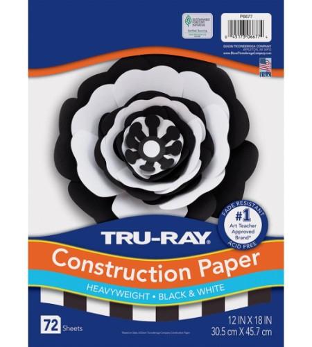 CONSTRUCTION PAPER 12" x 18" BLACK AND WHITE 72/PKG