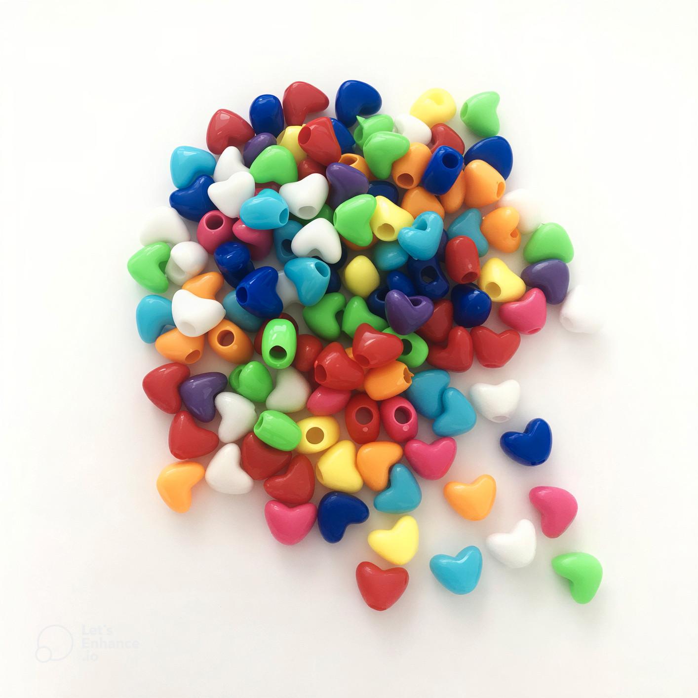 HEART BEADS ASSORTED COLOURS 500/PKG