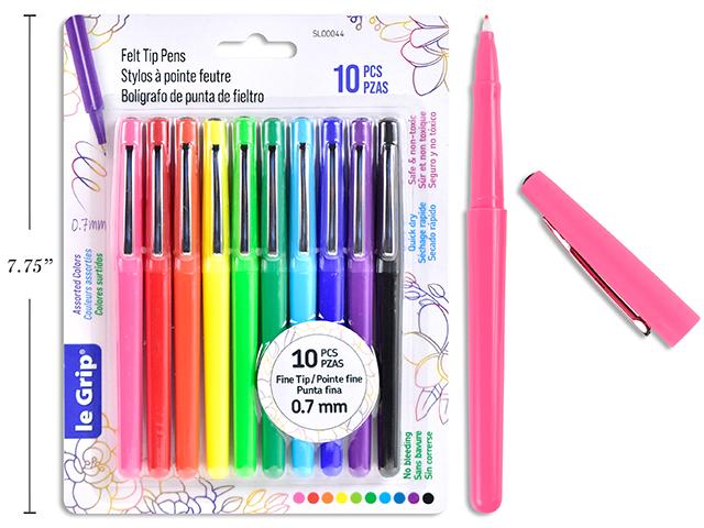 FELT TIP PENS, PERMANENT FINE TIP (0.7mm) ASSORTED COLOURS 10/PKG