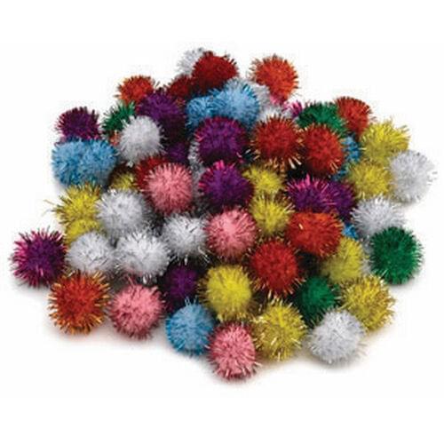 POM POMS 1/2" ASSORTED COLOUR GLITTER 100/BAG