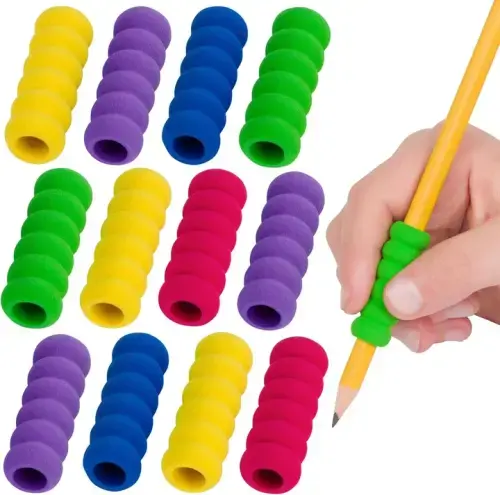 PENCIL GRIPS, RIDGED FOAM ASSORTED COLOURS 12/PKG