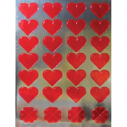 STICKERS, VALENTINE (FOIL RED HEARTS) 2 SHEETS/PKG