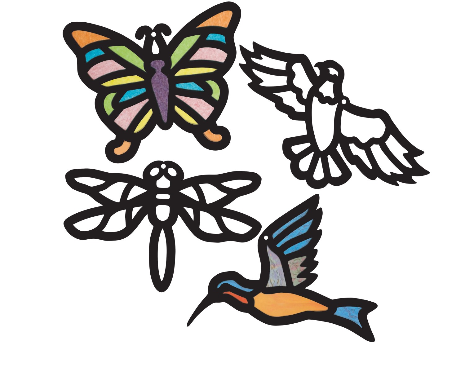 BIRDS, BUTTERFLY, DRAGONFLY STAINED GLASS FRAMES 24/PKG