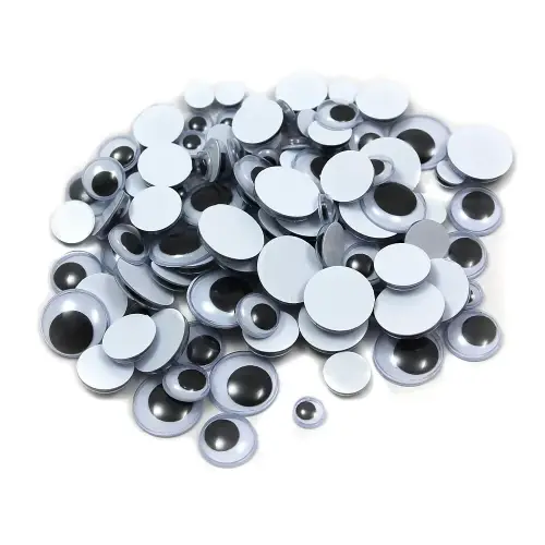 WIGGLY EYES BLACK AND WHITE ROUND ASSORTED SIZES 300/PKG