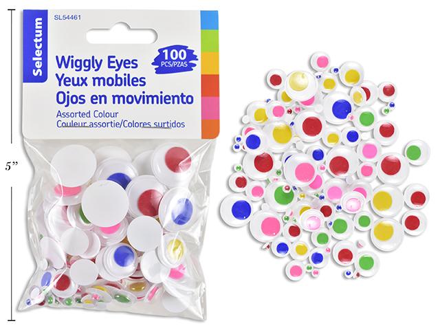 WIGGLY EYES ASSORTED COLOURS AND SIZES 100/BAG