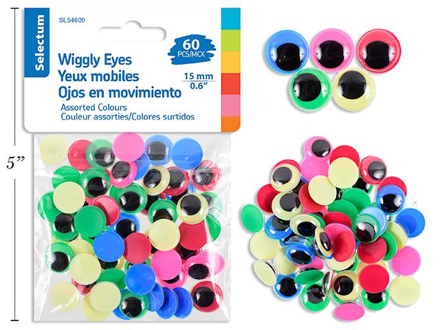 WIGGLY EYES ASSORTED NEON COLOURS 15mm 60/BAG