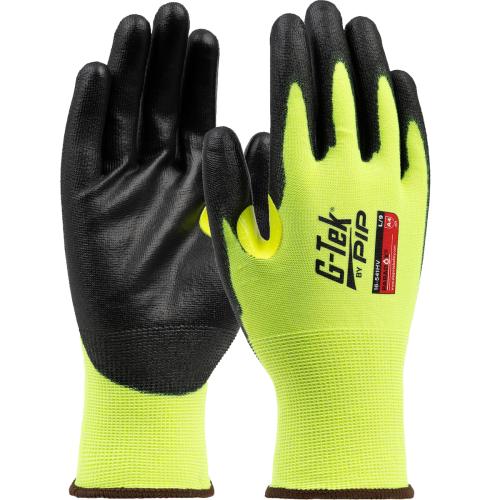 PIP-16-541HV-M - G-Tek® Paradox™ Hi-Vis Seamless Knit PolyKor® Blended Glove with Polyurethane Coating on Palm & Fingers with Reinforced Thumb Crotch - 21 Gauge - Touchscreen Compatible