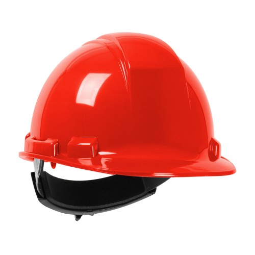 Cap Style, HDPE Shell, 4-Point Textile Suspension, Ratchet Adjustment, RED