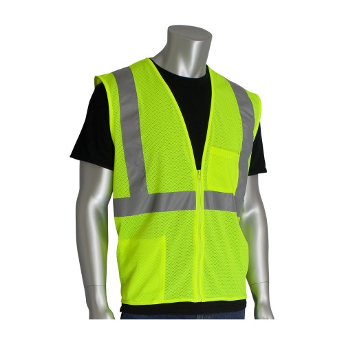 ANSI Type R Class 2 Two Pocket Zipper Mesh Vest-Lime, XXL