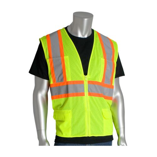 PIP-302-MVZP-LY-24477: PIP Type R Class 2 Mesh Vest, Two-Tone, 6 Pockets, Hi-Vis- LOGO