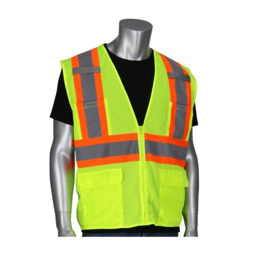 PIP Type R Class 2 Mesh Vest, Two-Tone, 6 Pockets, Hi-Vis Yellow-Large (JOHNSON ELECTRIC LOGO)