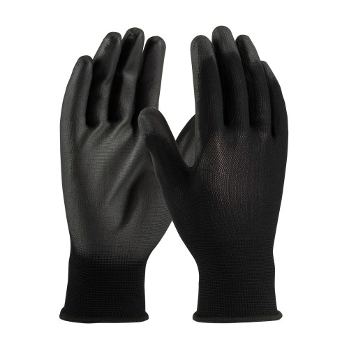 GLOVES, POLY COATED THUMB, BLACK, LARGE