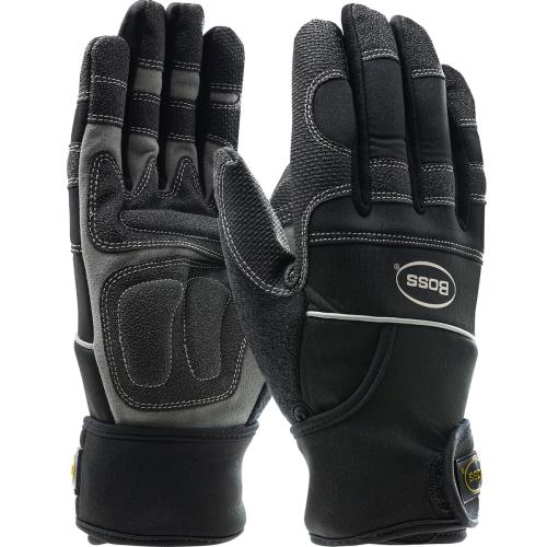 PIP-120-4400/2XL - 120-4400/2XL: WORKMANS GLOVE, MAX SAFETY GUNNER AV,GRY SYN.LEATHR,BLK PLM