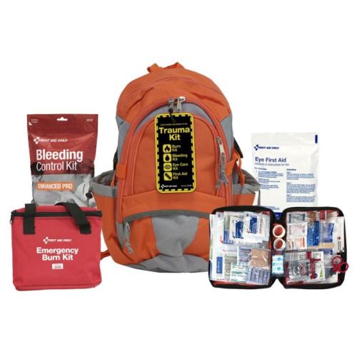 Trauma Backpack Kit - 6"L x 18"H x 13"W, Includes 91264 Burn Care Pack, 91137 Bleeding Control Pack, 71-080 Eye Injury Pack and FAO-440 First Aid Pack, 235 Pieces