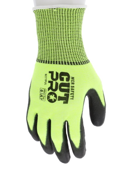 MCR Safety Cut Pro® 13-Gauge HyperMax® Shell PU Coated Palm and Fingertips Hi-Visibility Cut Resistant Work Gloves, MEDIUM
