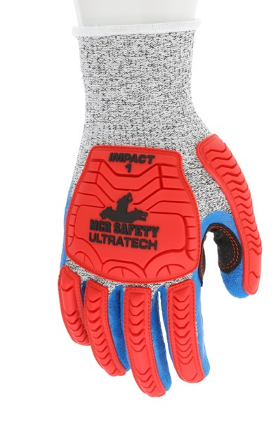 CUT A4- ULTRATECH IMPACT LEVEL 1 GLOVES - RED/BLUE, LARGE
