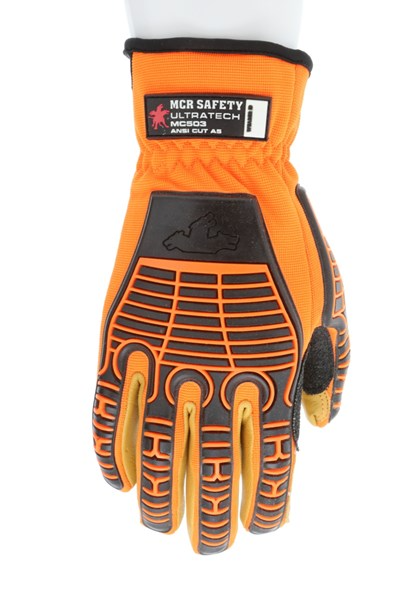 MCR Safety UltraTech® Mechanics Gloves Hi-Visibility Cut and Abrasion Resistant Gloves, LARGE