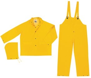 Classic Series Rain Gear .35mm PVC / Polyester Material 3 Piece Waterproof Yellow Rain Suit Rain Jacket, Detachable Hood and Bib Pants