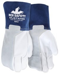 MUSTANG KEVLAR GLOVES - WHITE/BLUE WRIST BAND, SMALL