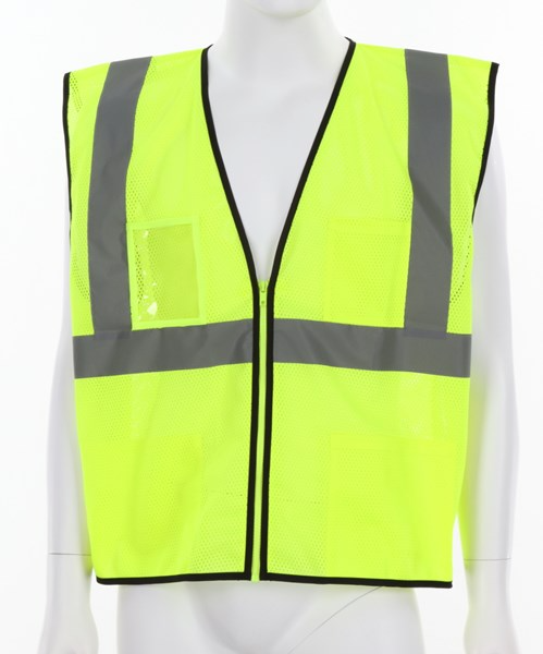 MCR-Luminator® Series Hi Vis Reflective Lime Safety Vest Meets ANSI Type R Class 2 Standards  Mesh Fabric with 2 Inch Silver Stripes Zipper Front Closure