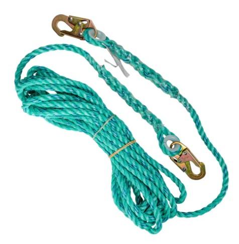 PALMER-V253202 -  5/8" Polyesteel Rope Lifeline double snap hook, 25'