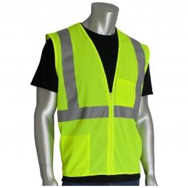PIP-302-EH-0702Z-LY-4XL-38536A:PIP® ANSI Type R Class 2 Two Pocket Zipper Mesh Vest, Lime Yellow, 4XL (Logo ID: 38536A - CEMEX READY MIX)