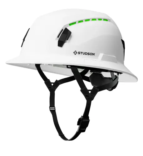 STUDSON-SHK1-FB: STUDSON FULL BRIM WHITE TYPE II HELMET BLACK CLASS C, VENTED
