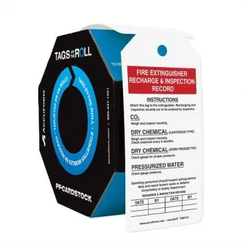 Safety Tags By-The-Roll: Fire Extinguisher Recharge & Inspection Record
