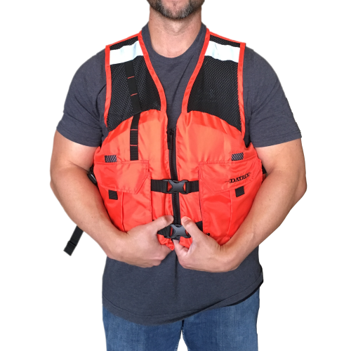 Datrex Maxflow Mesh Vest PFD, USCG Level 70N Compliant, Back D-Ring Access, SOLAS Grade Retro-reflective Tape