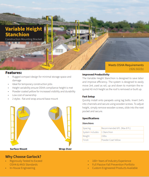 Garlock Variable Height Stanchion