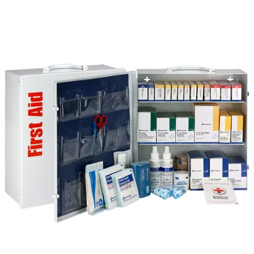 100 Person 3 Shelf First Aid Metal Cabinet, ANSI B+, Type I & II, without Medications, ANSI 2015 Compliant