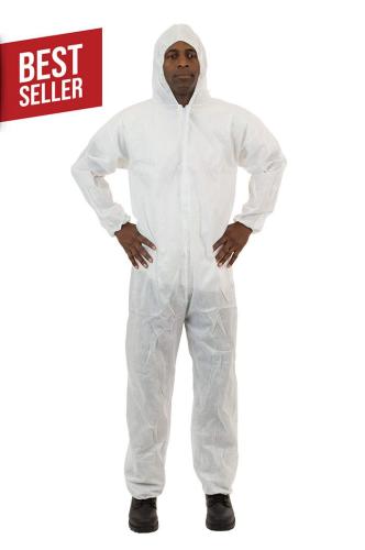 SMS | 2225 White Coverall with Attached Hood, Elastic Wrist & Ankle