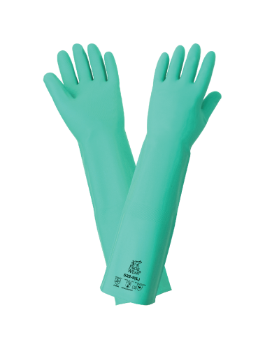 FrogWear® Extra-Long 22-Mil Green Nitrile Unsupported Gloves with a Raised Diamond Pattern Grip - 522