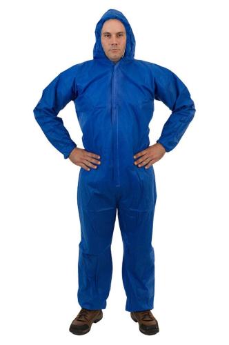 SMS | 2225B Blue Coverall with Attached Hood, Elastic Wrist & Ankle