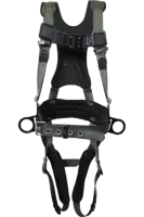 Harness w/ 6-pt. adjustment, comfort waist pad, removable tool belt & quick-connect legs