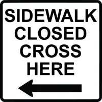 CR9-11 24"x24" Cardboard Sidewalk Closed Cross Left Road With Arrow White
