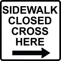 CR9-12 24"x24" Cardboard Sidewalk Closed Cross Right Road With Arrow White