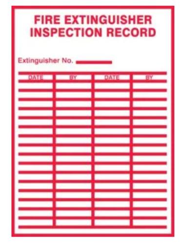 Fire Safety Label: Fire Extinguisher Inspection Record (Red On White)