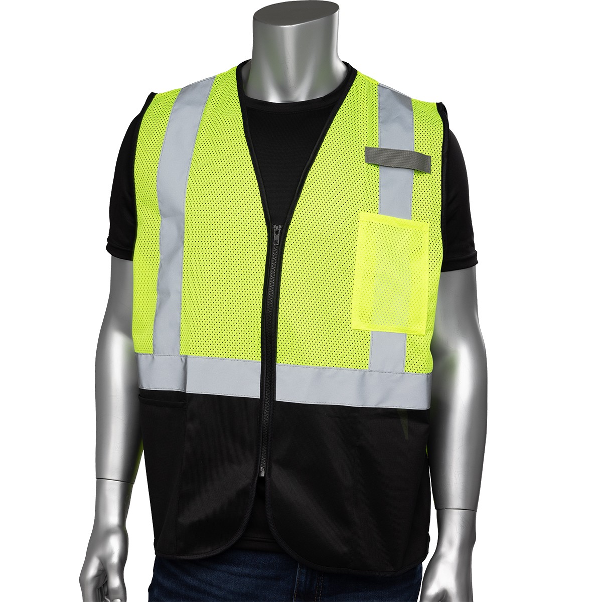 ANSI Type R Class 2 Three Pocket Mesh Vest with Black Bottom Front ...
